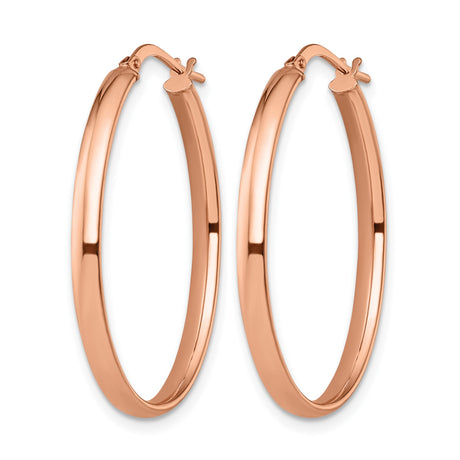10k Rose Gold Oval Hoop Earrings with Polished Finish and Hinged Backs for Women
