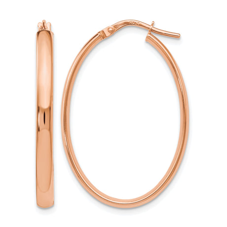 10k Rose Gold Oval Hoop Earrings with Polished Finish and Hinged Backs for Women