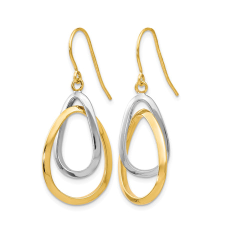 10k Two-Tone Gold Drop Earrings with Interlocking Teardrop Loops for Women
