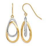 10k Two-Tone Gold Drop Earrings with Interlocking Teardrop Loops for Women