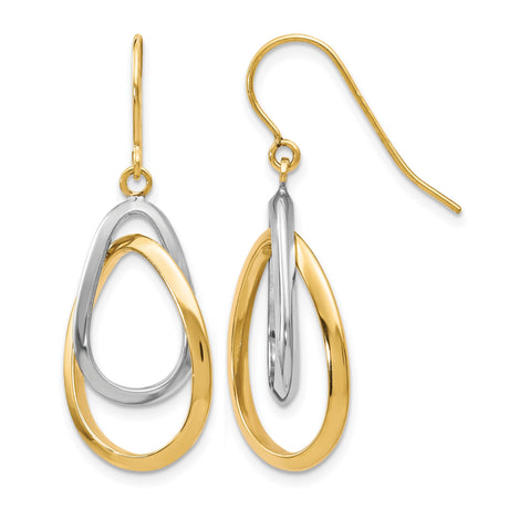 10k Two-Tone Gold Drop Earrings with Interlocking Teardrop Loops for Women