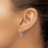 10k White Gold Hoop Earrings with Twisted Braided Texture, Lightweight Oval Design