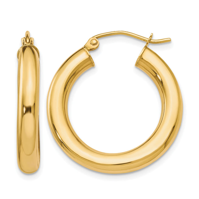10k Yellow Gold Hoop Earrings, Polished Finish, Classic Round Design, Lightweight Snap Closure