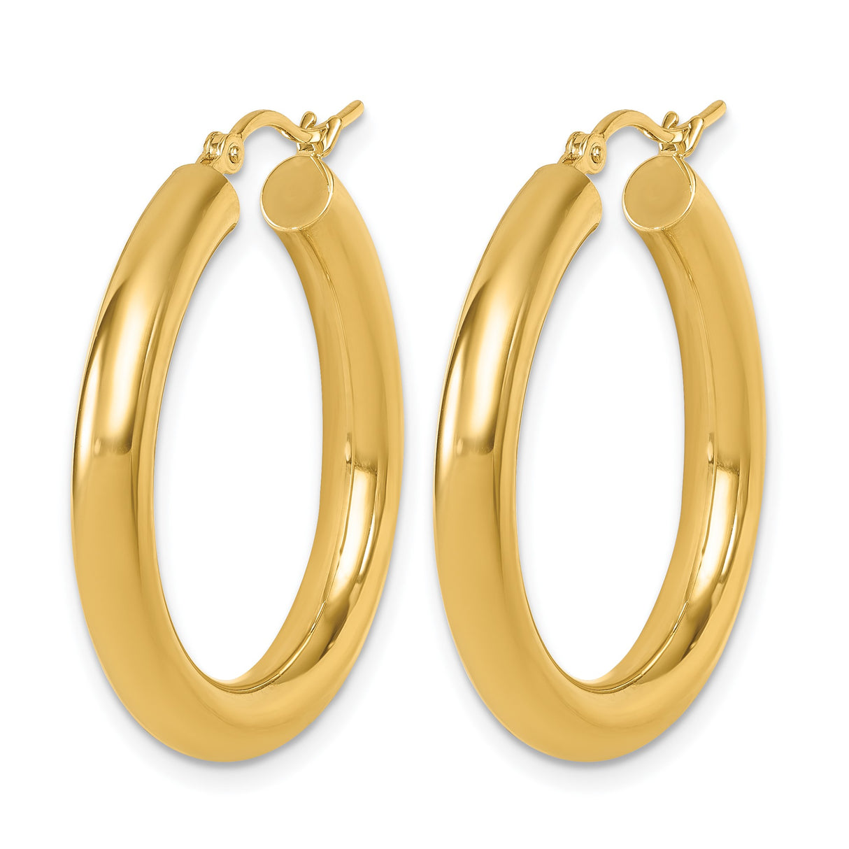 10k Yellow Gold Hoop Earrings, Classic Thick Round Design, Lightweight Minimalist Style