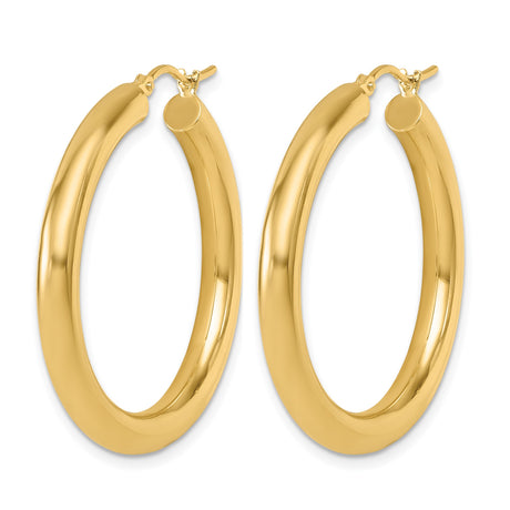 10k Yellow Gold Hoop Earrings, Lightweight Polished Classic Style with Hinged Closure