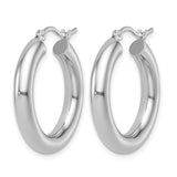 10k White Gold Hoop Earrings, Classic Round Tubular Design with High Polish Finish for Women