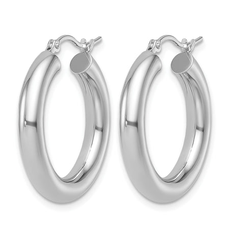 10k White Gold Hoop Earrings, Classic Round Tubular Design with High Polish Finish for Women