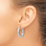 10k White Gold Hoop Earrings, Classic Round Tubular Design with High Polish Finish for Women