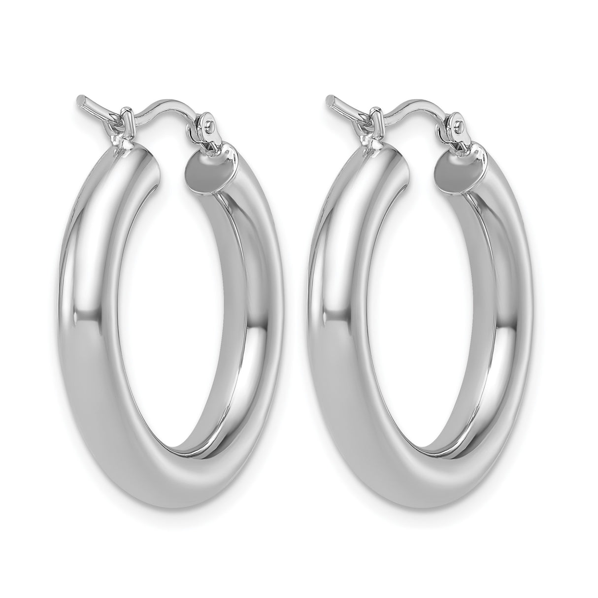 10k White Gold Hoop Earrings, Classic Round Tubular Design with High Polish Finish for Women