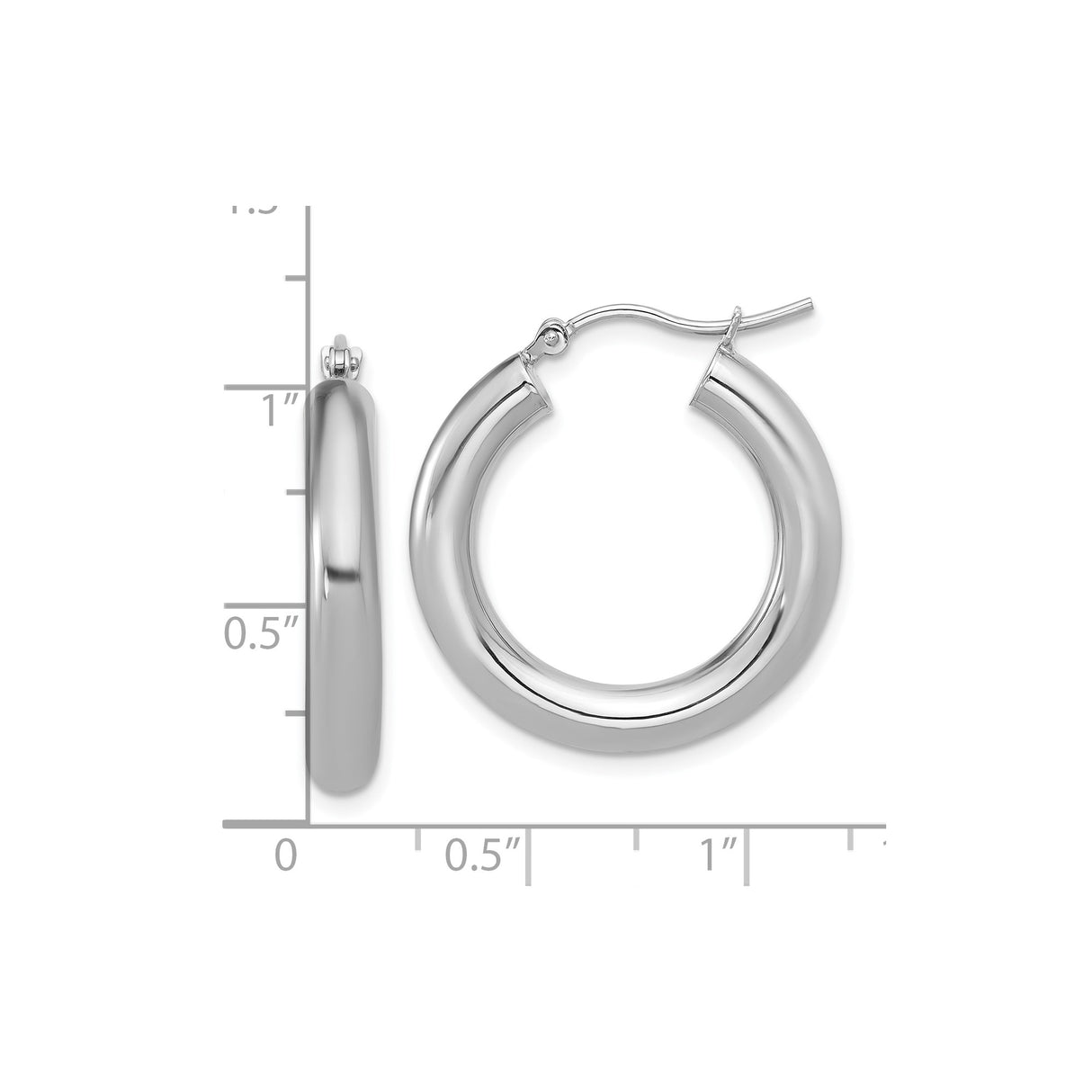 10k White Gold Hoop Earrings, Classic Round Tubular Design with High Polish Finish for Women