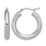 10k White Gold Hoop Earrings, Classic Round Tubular Design with High Polish Finish for Women