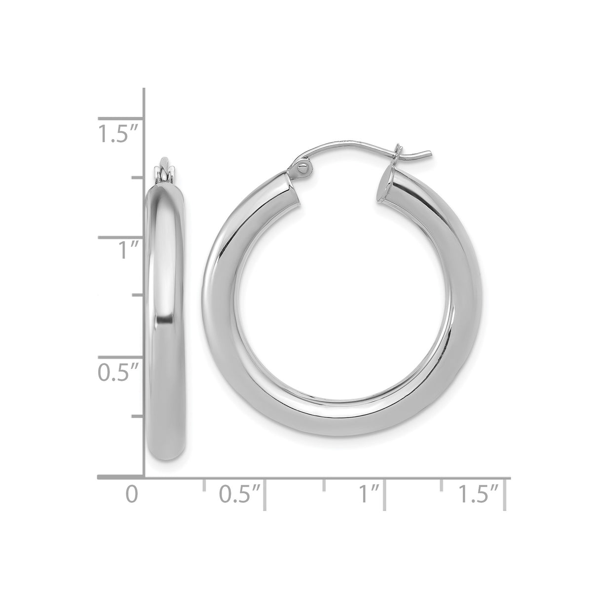 10k White Gold Hoop Earrings, Classic Polished Finish, Medium Lightweight Style for Women