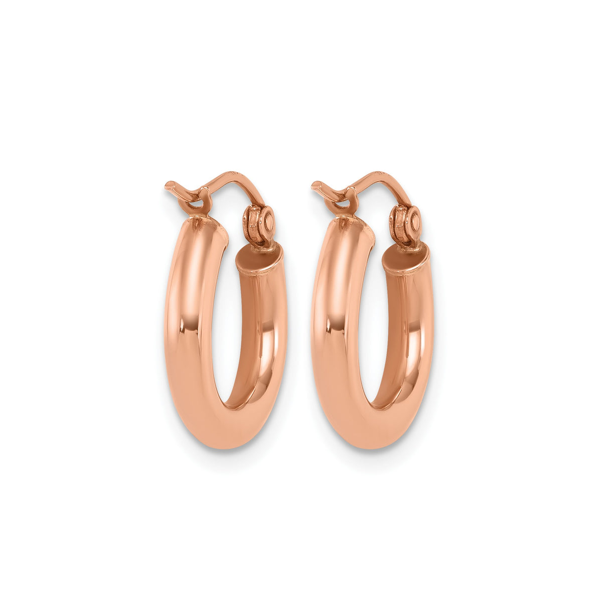 10k Rose Gold Hoop Earrings, Small Polished Round Hoops, Minimalist Modern Style for Women