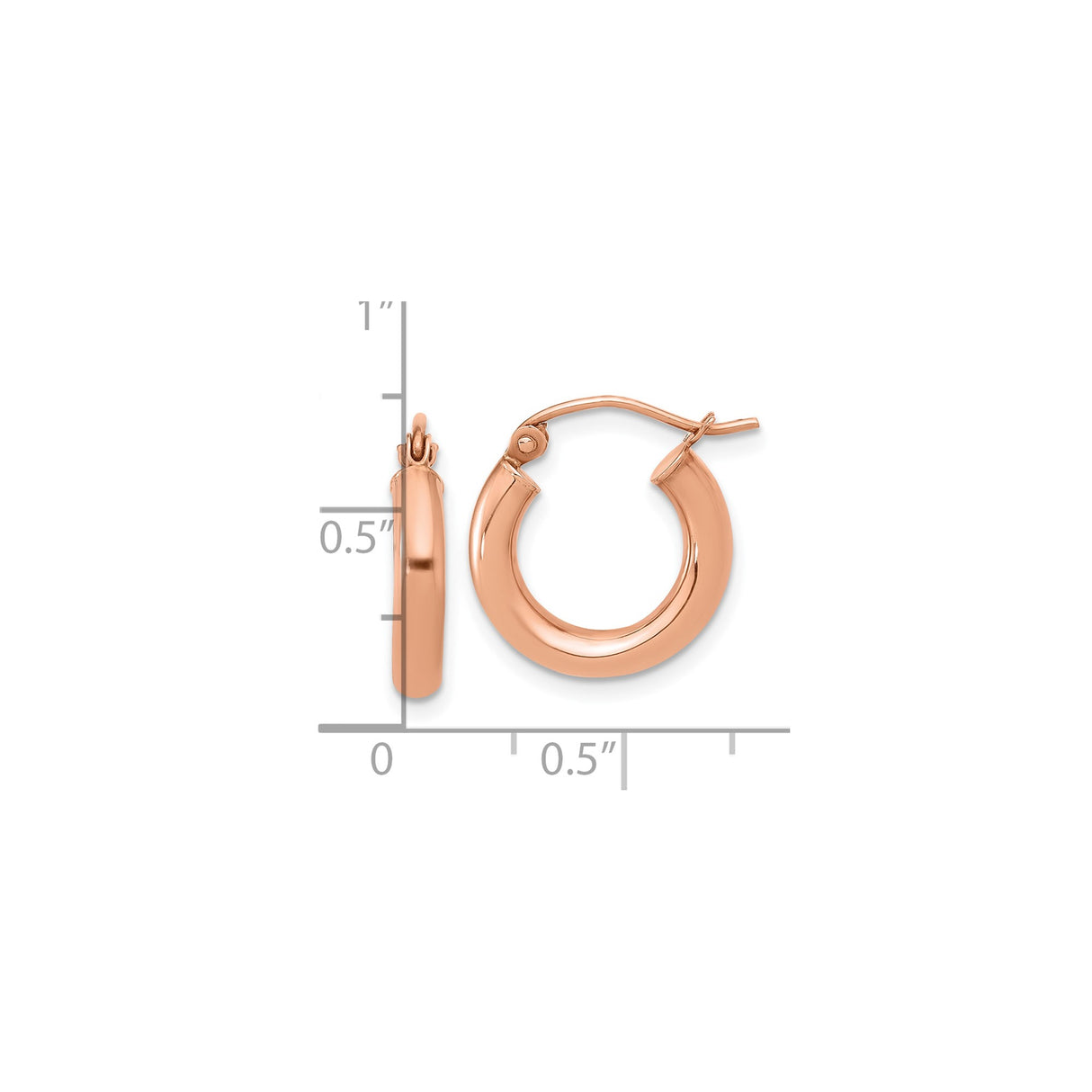 10k Rose Gold Hoop Earrings, Small Polished Round Hoops, Minimalist Modern Style for Women