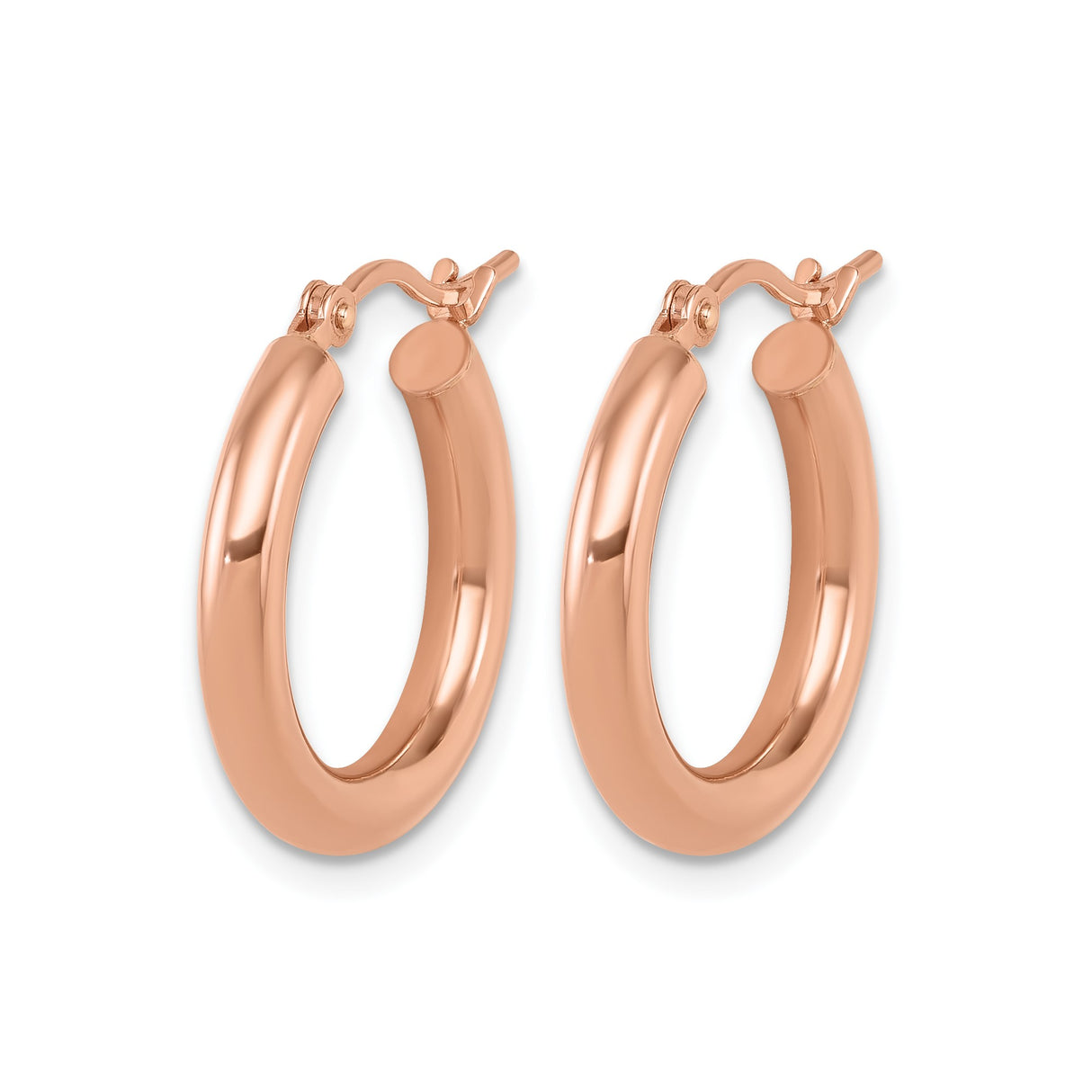 10k Rose Gold Hoop Earrings, Medium Size with Polished Finish and Hinged Clasp for Women