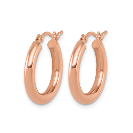 10k Rose Gold Hoop Earrings, Medium Size with Polished Finish and Hinged Clasp for Women