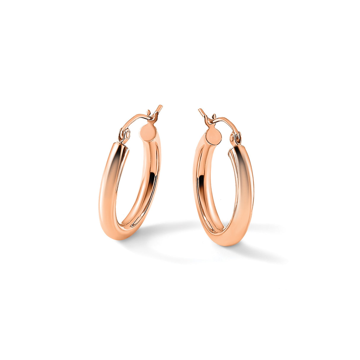 10k Rose Gold Hoop Earrings, Medium Size with Polished Finish and Hinged Clasp for Women