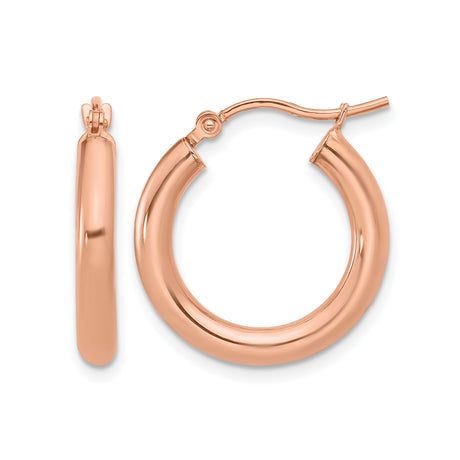 10k Rose Gold Hoop Earrings, Medium Size with Polished Finish and Hinged Clasp for Women