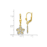 10k Yellow Gold Leverback Earrings with Rhodium Floral Design and Botanical Detailing for Women