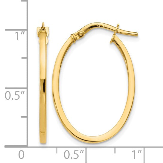 10k Yellow Gold Oval Hoop Earrings, Polished Finish, Lightweight Italian-Made Jewelry