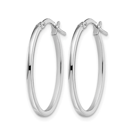 10k White Gold Oval Hoop Earrings with Hinged Closure, Polished Finish, Classic Style