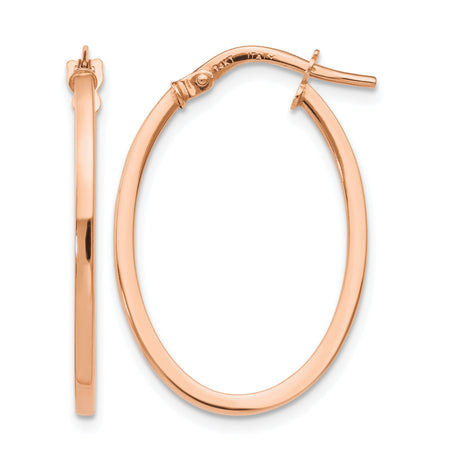 10k Rose Gold Oval Hoop Earrings, Lightweight Polished Italian Minimalist Style