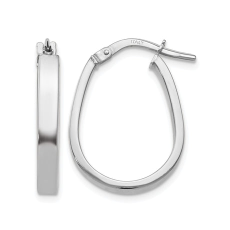 10k White Gold Teardrop Hoop Earrings, Polished Finish, Lightweight Modern Design for Women