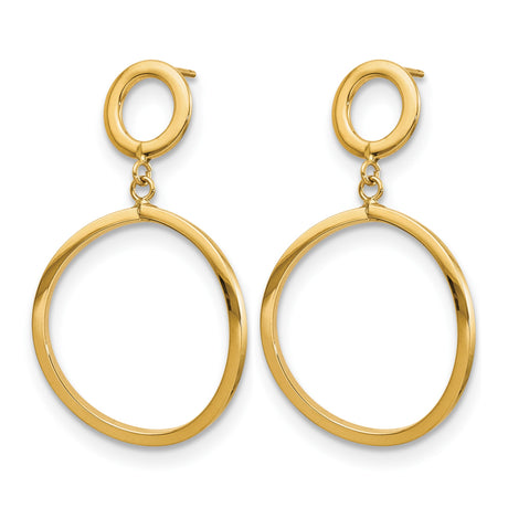 10k Yellow Gold Dangle Earrings, Open Circle Design, Lightweight Geometric Style for Women