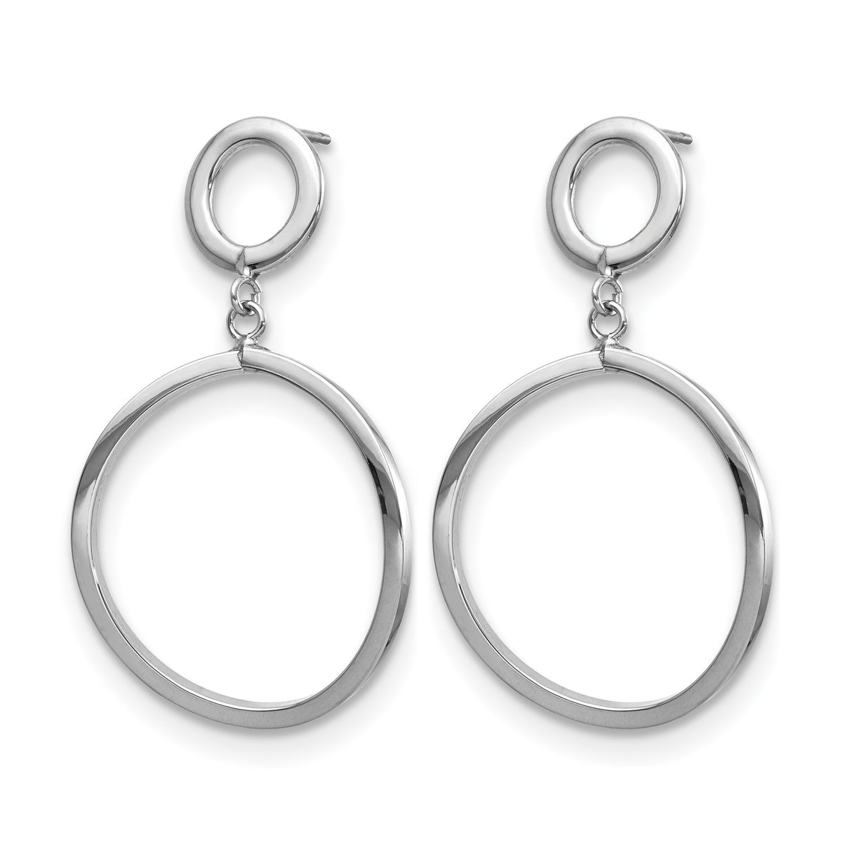 10k Yellow Gold Dangle Earrings, Rhodium Drop Hoop with Open Circle Design for Women