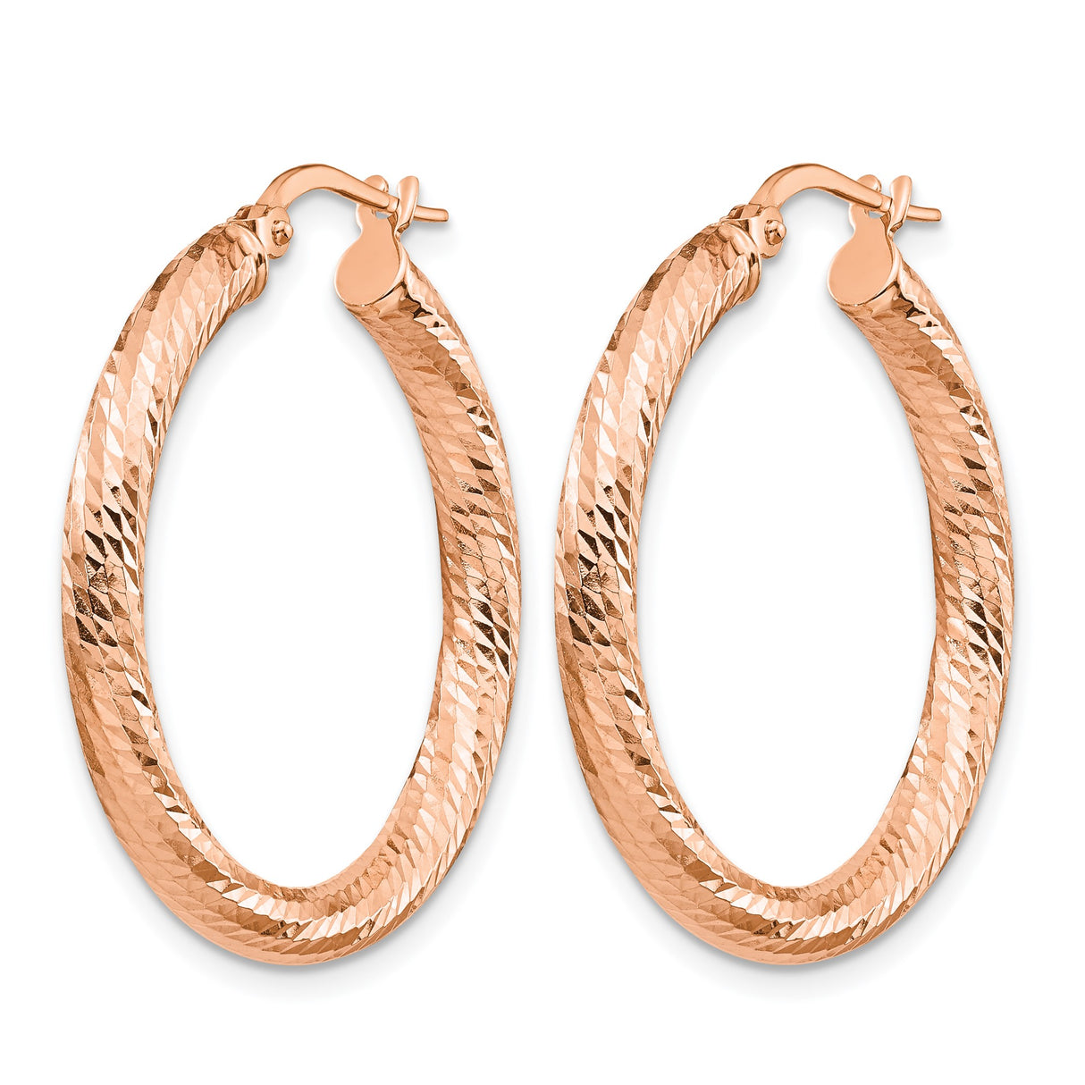 10k Rose Gold Hoop Earrings, Diamond Cut Textured Small Round Hoops for Women