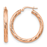 10k Rose Gold Hoop Earrings, Diamond Cut Textured Small Round Hoops for Women