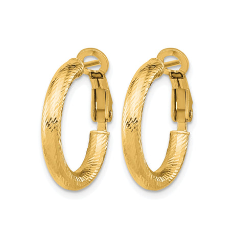 10k Yellow Gold Hoop Earrings, Diamond Cut Textured Finish, Latch Back Closure