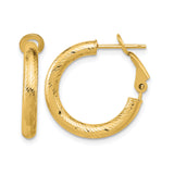 10k Yellow Gold Hoop Earrings, Diamond Cut Textured Finish, Latch Back Closure