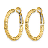 10k Yellow Gold Hoop Earrings, Diamond Cut Textured Round Design, Hinged Latch Back