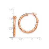 10k Yellow Gold Hoop Earrings, Diamond Cut Textured Finish, Polished Round Design