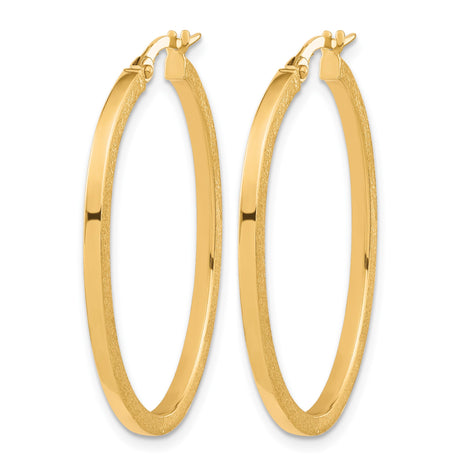 10k Yellow Gold Oval Hoop Earrings with Flat Edge and Satin Finish for Women