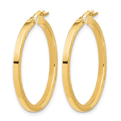 10k Yellow Gold Hoop Earrings, Lightweight Brushed Texture with Smooth Finish, Classic Round Style