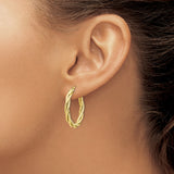 10k Yellow Gold Hoop Earrings with Braided Rope Design, Polished Twisted Style for Women