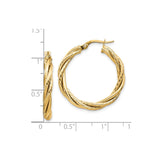 10k Yellow Gold Hoop Earrings with Braided Rope Design, Polished Twisted Style for Women