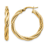 10k Yellow Gold Hoop Earrings with Braided Rope Design, Polished Twisted Style for Women