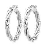 10k White Gold Hoop Earrings with Twisted Braided Double Row Design
