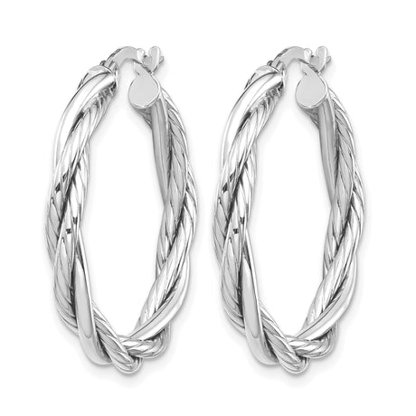 10k White Gold Hoop Earrings with Twisted Braided Double Row Design