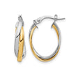 10k Yellow Gold Twisted Oval Hoop Earrings, Two-Tone Interwoven Design, Polished Finish