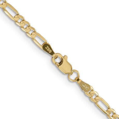 10K Yellow Gold 3 mm Figaro Chain Necklace, Polished alternate angle