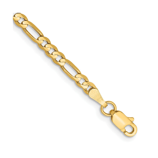 10K Yellow Gold 3 mm Figaro Chain Bracelet, Polished