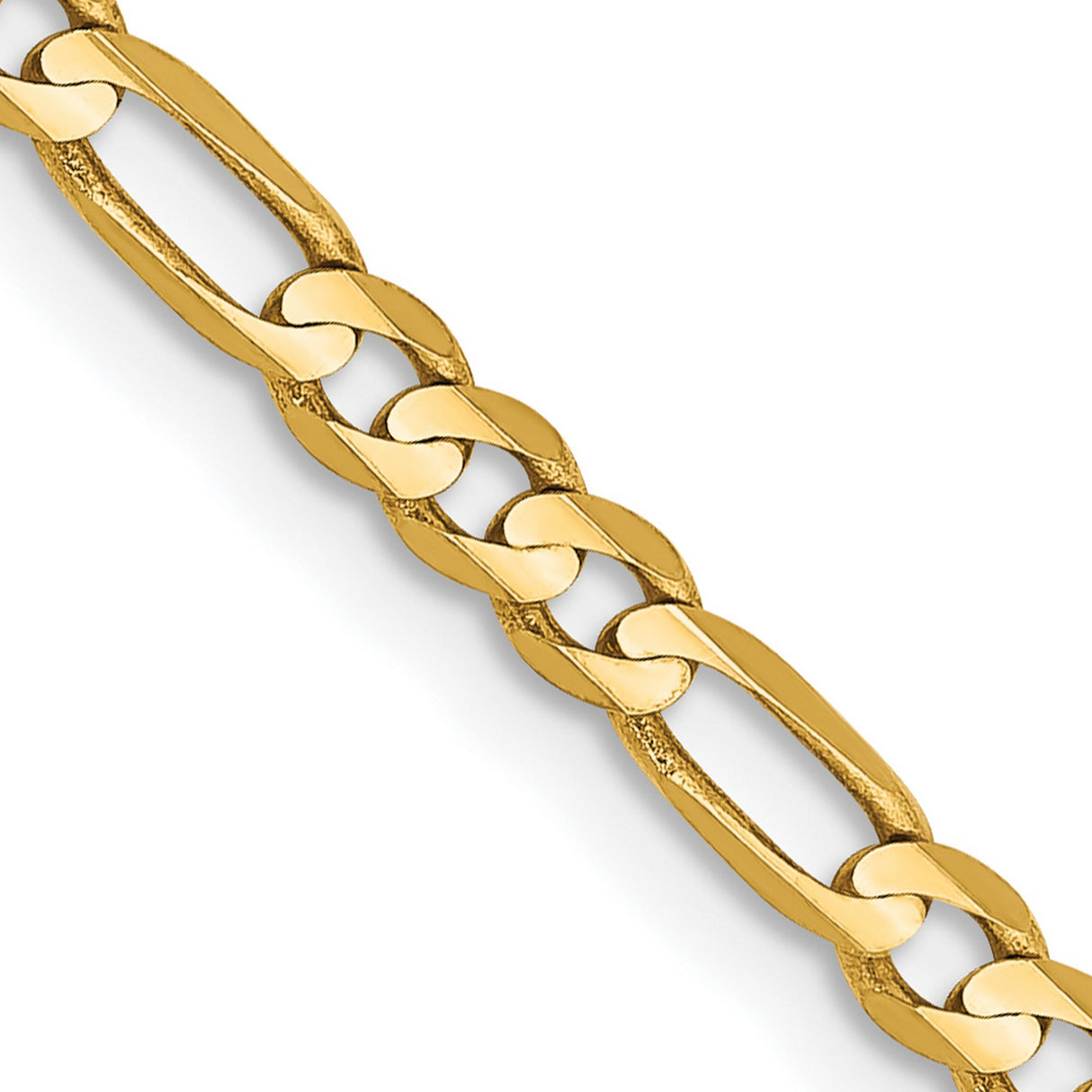 10K Yellow Gold 3 mm Figaro Chain Necklace, Polished detail view