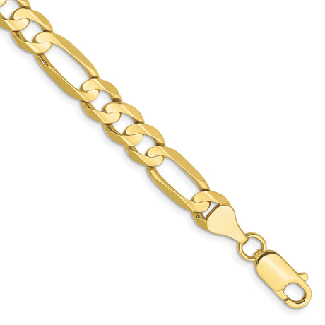 10K Yellow Gold 6.75 mm Figaro Chain Bracelet, Polished alternate angle