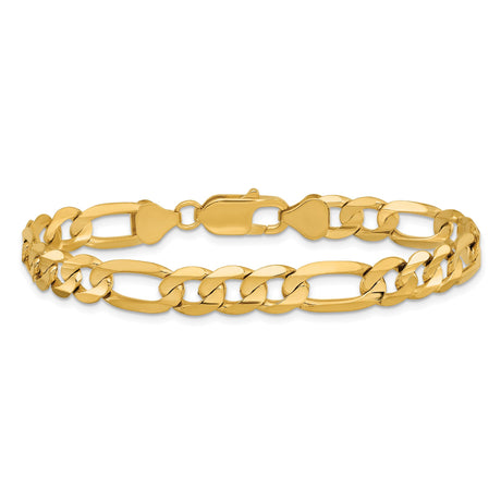 10K Yellow Gold 7.5 mm Figaro Chain Bracelet, Polished