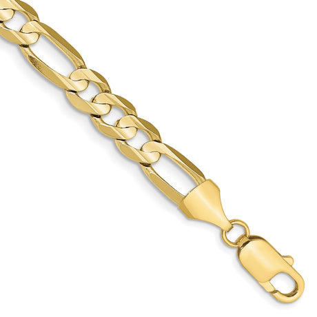 10K Yellow Gold 7.5 mm Figaro Chain Bracelet, Polished shown for scale