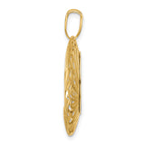 10k Two Tone Gold Pendant with Openwork Floral Design and Crescent Moon